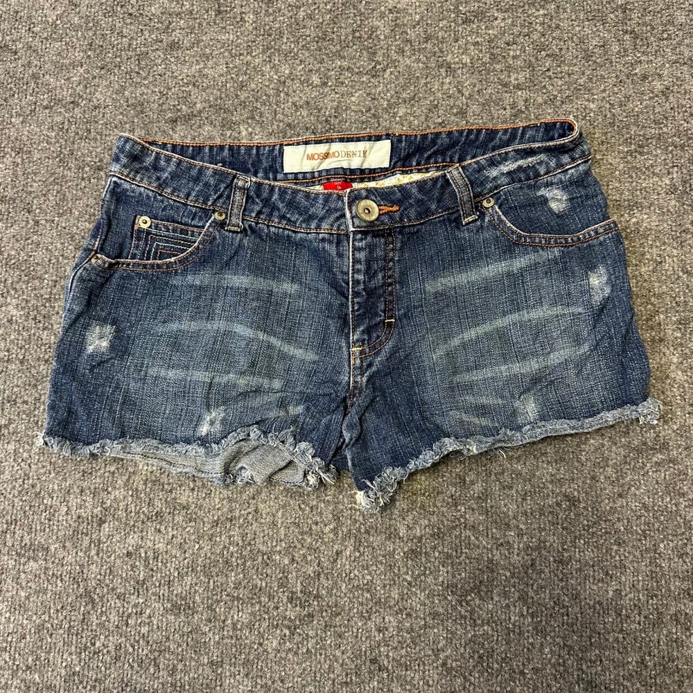 Mossimo Denim Shorts Womens Size 9 Blue Distressed Raw Hem Cotton Low Rise